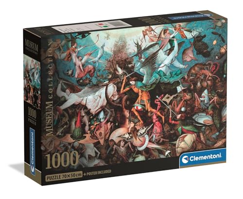 Clementoni - Puzzle 1000 Teile Kunst für Erwachsene und Jungen, Museum Collection, Thema Fall der Engel Rebellen von Bruegel, Kompaktbox, Poster inklusive, Geschenkidee Made in Italy, 70 x 50 cm, von Clementoni