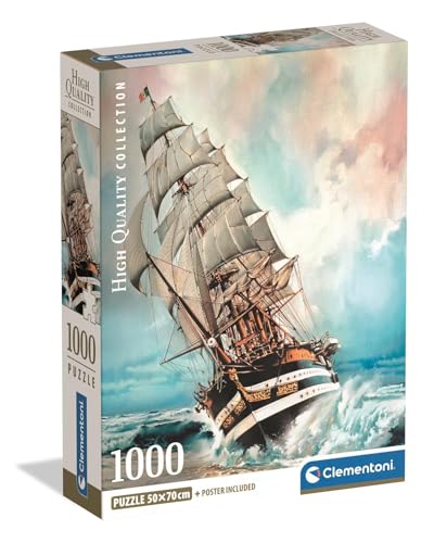 Clementoni - Puzzle 1000 Teile für Erwachsene und Jugendliche, Kollektion, Thema Amerigo Vespucci, Compact Box mit Poster, Maritime Illustration mit Galeone, Made in Italy, 70 x 50 cm, 39948 von Clementoni