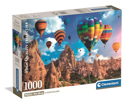 Clementoni - Puzzle 1000 Teile für Erwachsene und Jugendliche, Kollektion, Thema Heißluftballons in Kappadokien, mit Poster, Kompaktbox, Geschenkidee für Damen und Herren, Made in Italy, 70 x 50 cm, von Clementoni