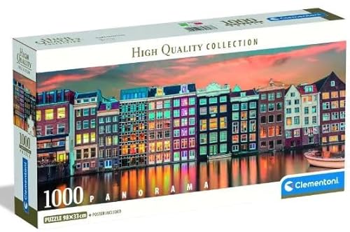 Clementoni - Puzzle 1000 Teile für Erwachsene und Jungen, Kollektion, Thema Amsterdam, Leuchtend, mit Poster, Kompaktbox, Geschenkidee für Damen und Herren, Made in Italy, 98 x 33 cm, 39897 von Clementoni