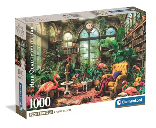 Clementoni - Puzzle 1000 Teile für Erwachsene und Jungen, Kollektion, Thema Green House Library, Poster inklusive, Kompaktbox, Illustration Bibliothek, Made in Italy, 70 x 50 cm, 39936 von Clementoni