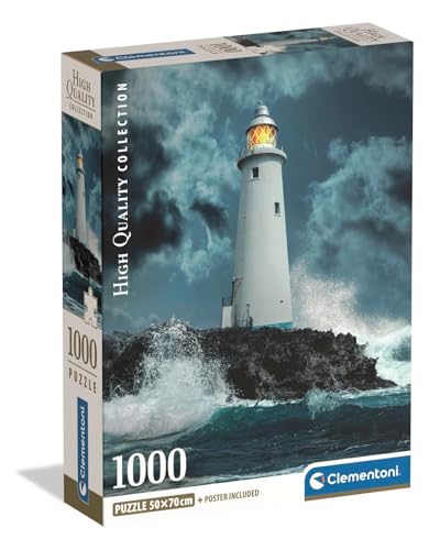 Clementoni - Puzzle 1000 Teile für Erwachsene und Jungen, Kollektion, Thema Leuchtturm im Sturm, mit Poster, Kompaktbox, Geschenkidee für Damen und Herren, Made in Italy, 50 x 70 cm, 39991 von Clementoni