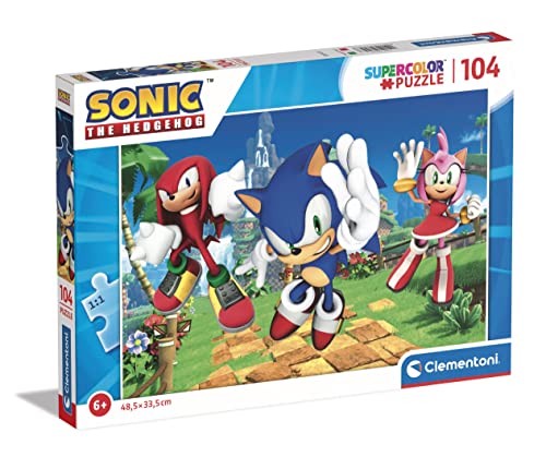 Clementoni - 27256 - Supercolor Puzzle - Sonic - Puzzle 104 Teile Ab 6 Jahren, Buntes Kinderpuzzle Mit Besonderer Leuchtkraft & Farbintensität, Geschicklichkeitsspiel Für Kinder von Clementoni