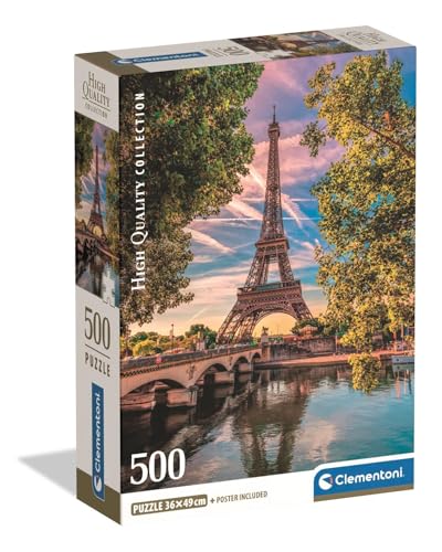 Clementoni - Puzzle 500 Teile für Erwachsene und Jugendliche, Kollektion, Thema Along The Seine, Illustration Senna und Eiffelturm, Compact Box mit Poster, Made in Italy, 49 x 36 cm, 35598 von Clementoni