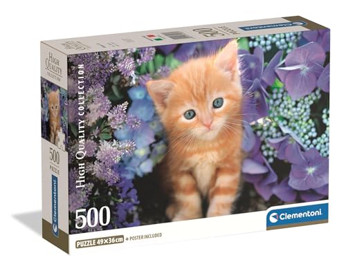 Clementoni - Puzzle 500 Teile für Erwachsene und Jungen, Kollektion, Thema Ginger Cat, orangefarbenes Katzenbild, kompakte Box mit Poster, Geschenkidee Made in Italy, 49 x 36 cm, 35585 von Clementoni