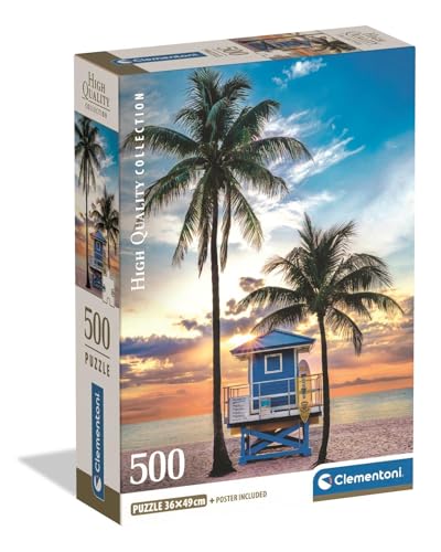 Clementoni - Puzzle 500 Teile für Erwachsene und Jungen, Kollektion, Thema Miami Beach, Compact Box mit Poster, Geschenkidee für Damen und Herren, Made in Italy, 49 x 36 cm, 35574 von Clementoni