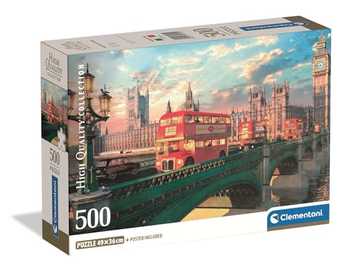 Clementoni - Puzzle 500 Teile für Erwachsene und Jungen, Kollektion, Thema Westminster Bridge mit Big Ben, Compact Box mit Poster, Geschenkidee Made in Italy, 70 x 50 cm, 35575 von Clementoni