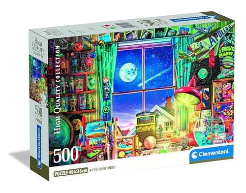 Clementoni - Puzzle 500 Teile für Erwachsene und Jungen, Kollektion, Thema to The Moon, Illustration Panorama Nacht, Compact Box, Poster inklusive, Geschenkidee Made in Italy, 49 x 36 cm, 35590 von Clementoni