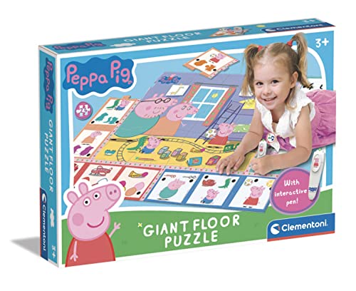 Clementoni Quiz-Bodenpuzzle Peppa Wutz 70x100 cm - Kinderpuzzle mit 24 Maxi-Puzzleteilen - Lernspielzeug mit elektronischem Stift - Lernspiel für Kinder ab 3 Jahren, 61508 von Clementoni