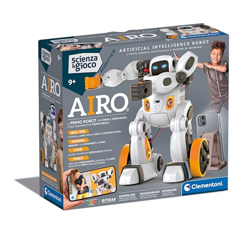 Clementoni Wissenschaft und Spiel Robotics – Airo, Roboter zum Zusammenbauen, Kinder 9+ Jahre, mit dedizierter App und AI-Technologie, imitiert Bewegungen mit künstlicher Intelligenz, 6 Motoren, von Clementoni