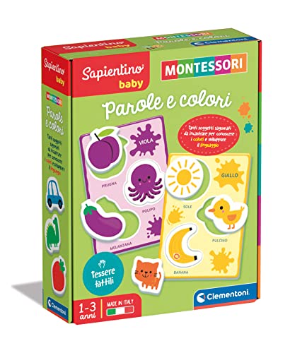 Clementoni - Sapientino Baby Wörter und Farben - Lernspiel 1 Jahr (italienische Version), Montessori-Spiele, Made in Italy, Mehrfarbig, 16404 von Clementoni