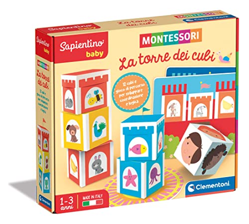 Clementoni - Sapientino Baby Würfelturm Lernspiel 1 Jahr (italienische Version), Spiele Montessori, Made in Italy, Mehrfarbig, 16411 von Clementoni