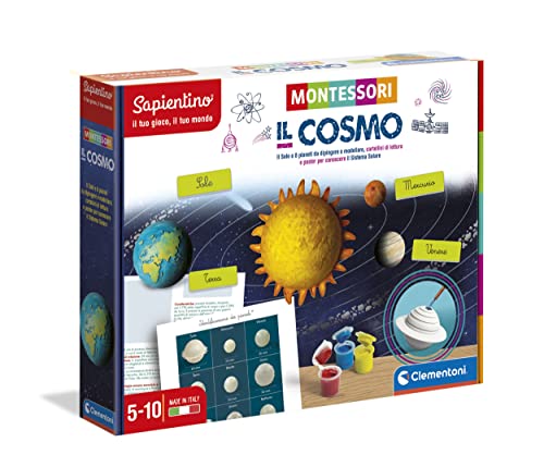 Clementoni Montessori – Le Cosmo – Lernspiel mit sprechenden Stiften für Kinder 5 Jahre – Erkunden Sie das Sonnensystem und erstellen Sie Planeten mit modellierbaren Materialien, hergestellt in von Clementoni