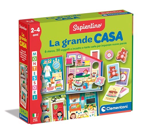 Clementoni Sapientino Montessori – La Grande Casa – Lernspiel 2 Jahre, Montessori, Lernkarten, Lernen Neuer Wörter, Entwicklung von Sprache und logischem Denken, Made in Italy, 16853 von Clementoni