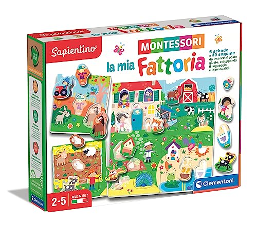 Clementoni - Sapientino Lernspiel 2 Jahre, Flashcards Montessori, Konturiertes Puzzle, Bauernhoftiere, Made in Italy, Farbe Italiano, 16787 von Clementoni