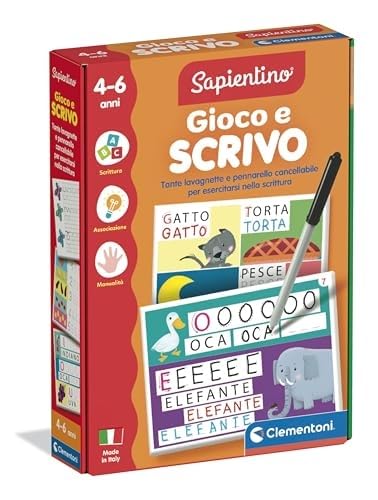 Clementoni Sapientino Montessori – Spiel und Schreibtisch, Lernspiel für Kinder 4-6 Jahre, wiederbeschreibbare Tafeln zur Entwicklung von Schreiben und Vokabeln – Made in Italy, italienische Sprache, von Clementoni