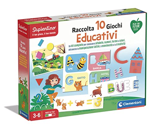 Clementoni - 16341 - Sapientino - Sammlung 10 Lernspiele - Montessori-Spiel 3 Jahre, Lernspiel zum Lernen von Alphabet, Zahlen, Formen und Farben - Made in Italy von Clementoni