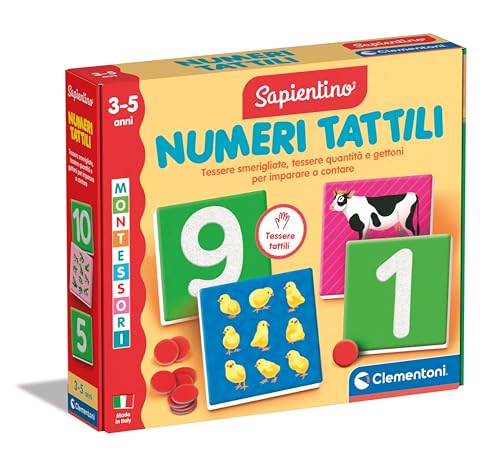 Clementoni - Sapientino Tattili - Spiel 3 Jahre, Flashcards Montessori, Lernkarten zum Kennenlernen der Zahlen, Lernen zu zählen, Made in Italy, 16854, mehrfarbig von Clementoni