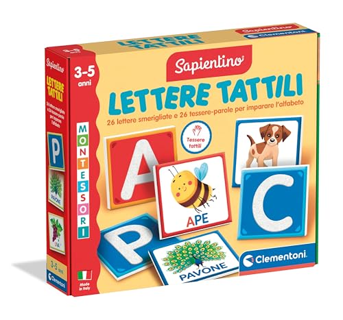 Clementoni Sapientino Montessori – Taktile Buchstaben – Lernspiel 3 Jahre, Flashcards Montessori, Lernkarten auf den Buchstaben, Lernen des Alphabets, Entwicklung der Sprache, Made in Italy, 16855 von Clementoni