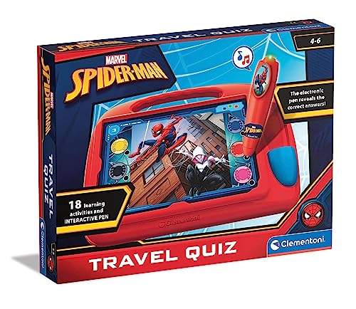 Clementoni - Sapientino Travel Quiz Marvel Spiderman-Bank mit interaktiven Stiftkarten, Lernspiel 4 Jahre, sprechende Elektronik, Made in Italy, Farbe mehrsprachig, 16453 von Clementoni