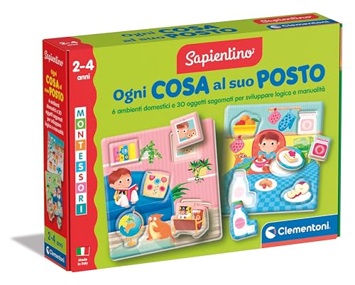 Clementoni Sapientino Montessori – Tutto an seinem Platz, Lernspiel für Kinder 2-4 Jahre, Steckpuzzle zur Erkennung von Objekten und Umgebungen, Made in Italy, italienische Sprache, 16866 von Clementoni