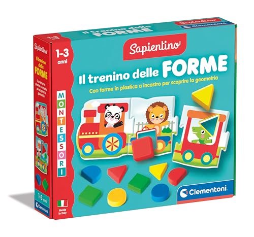 Clementoni Sapientino Montessori – Der Zug der Formen – Lernspiel 1 Jahr, Flashcards Puzzle, Lernkarten für Kinder, Montessori-Spiel zum Lernen der Formen, Italienisch, Made in Italy, 16865 von Clementoni