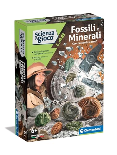 Clementoni - Scienza Lab Minerali-Kit Fossilien zum Graben, Felsen, Wissenschaftsspiel 6 Jahre, Paläontologie für Kinder, Mineralogie, Labor in Italien, Made in Italy, Mehrfarbig, 19371 von Clementoni