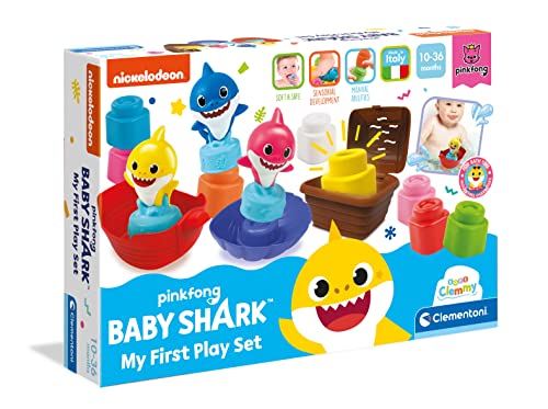 Clementoni 17426 Soft Clemmy Baby-Shark Spielset mit weichen Bausteinen, 10 Monate + von Clementoni