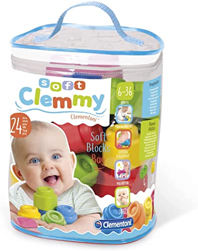 Clementoni Soft Clemmy Bausteine im Beutel (24 Stück) - Weiche Bausteine für Babys & Kleinkinder ab 6 Monaten - Sensorik-Spielzeug mit Bauklötzen 14889 von Clementoni