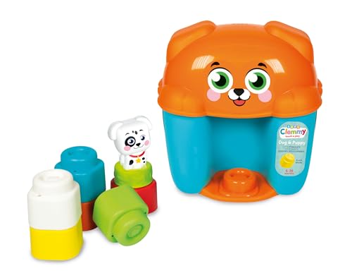 Clementoni Soft Clemmy Hündchen Eimer - Mit weichen Bausteinen & Figuren für Baby & Kleinkinder ab 6 Monaten - Motorik-Spielzeug mit Bauklötzen 17769 von Clementoni