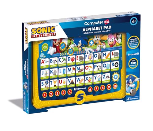 Clementoni Sonic Alphabet Pad – Lernspiel 4 Jahre, Computer Kid, elektronisches italienisches sprechendes Geschenk, Kindercomputer, Laptop zum Lernen von Alphabet und neuen Wörtern, Kindertechnologie, von Clementoni