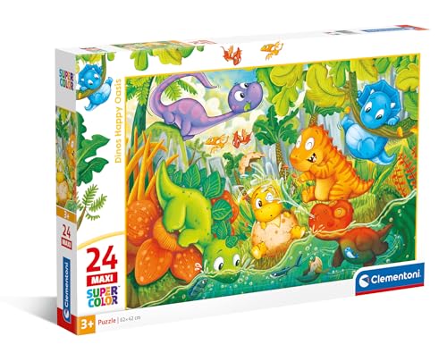 Clementoni Dinos Happy Oasis Kinder Puzzle 24 Maxi Teile - Puzzle 62 x 42 cm für Kinder ab 3 Jahre - Geschicklichkeitsspiel von Clementoni 28524 von Clementoni