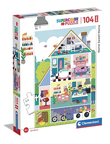 Clementoni - 23775 - Supercolor Puzzle - Home Sweet Home - Puzzle 104 Maxi Teile Ab 4 Jahren, Buntes Kinderpuzzle Mit Besonderer Leuchtkraft & Farbintensität, Geschicklichkeitsspiel Für Kinder von Clementoni