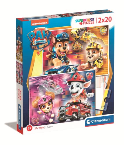 Clementoni 24786 Supercolor Paw Patrol The Movie Teile (2 x 20 Stück) – Made in Italy Kinder 3 Jahre Puzzle Cartoon, Mehrfarbig, Einheitsgröße von Clementoni