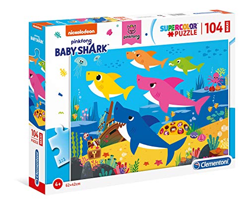 Clementoni 23751 Maxi Baby Shark – Puzzle 104 Teile ab 4 Jahren, farbenfrohes Kinderpuzzle mit extra großen Puzzleteilen, Geschicklichkeitsspiel für Kinder von Clementoni