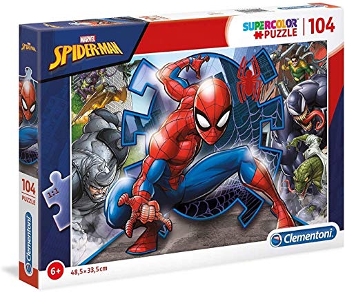 Clementoni 27116 Supercolor Spiderman – Puzzle 104 Teile ab 6 Jahren, buntes Kinderpuzzle mit besonderer Leuchtkraft & Farbintensität, Geschicklichkeitsspiel für Kinder von Clementoni