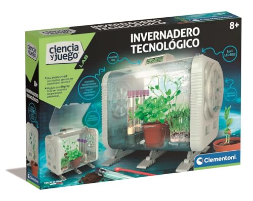 Clementoni Technisches Gewächshaus, Botanik-Set für Kinder, Experimentieren mit Gartenarbeit und Wissenschaft, Temperatur-, Feuchtigkeits- und Lichtkontrolle, LCD-Display, ab 8 Jahren, 55562 von Clementoni