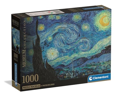 Clementoni - Van Gogh Puzzle 1000 Teile Kunst für Erwachsene und Jungen, Museum Collection, Thema Sternennacht, mit Poster, Kompaktbox, Geschenkidee für Damen und Herren, Made in Italy, 70 x 50 cm, von Clementoni