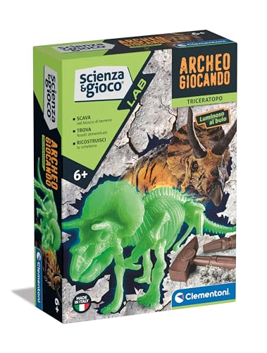 Clementoni - Wissenschaft Lab-Archäogiospiel Triceratopo-Dinosaurier, Fossilien-Set zum Graben und Zusammenbauen, Paläontologie, wissenschaftliches Spiel 7 Jahre, auf Italienisch, Made in Italy, von Clementoni