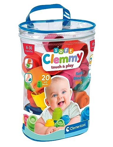 Clementoni Soft Clemmy Bausteine im Beutel (20 Stück) - Weiche Bausteine für Babys & Kleinkinder ab 6 Monaten - Sensorik-Spielzeug mit Bauklötzen 17877 von Clementoni