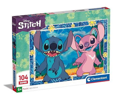 Clementoni Disney Stitch Puzzle mit 104 Super-Teilen für Kinder ab 6 Jahren, buntes Kinderpuzzle mit besonderer Leuchtkraft, 27573 von Clementoni