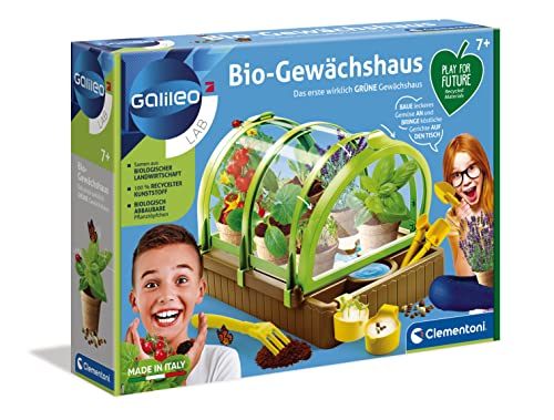 Clementoni Galileo Lab – Bio-Gewächshaus, Garten-Set aus 100% recyceltem Material, Pflanzkasten mit Samen & Werkzeugsatz, Biologie Spiel für Kinder ab 7 Jahren 59237 von Clementoni