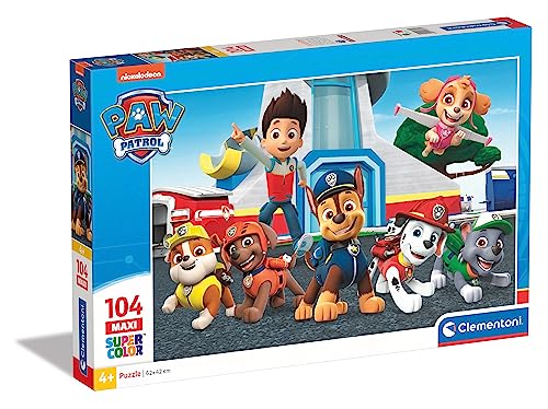 Clementoni 23753 Maxi Paw Patrol – Puzzle 104 Teile ab 4 Jahren, farbenfrohes Kinderpuzzle mit extra großen Puzzleteilen, Geschicklichkeitsspiel für Kinder von Clementoni