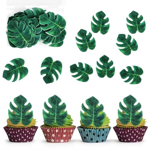 Cleminsta 72 Stück Cupcake Toppers Cupcake-Dekorationen Tropische Schildkrötenblätter Palmblatt Kuchen Deckel Blätter Tortendeko für Hawaii-Thema Party Thema Hochzeit Palmblatt Kuchendeckel von Cleminsta