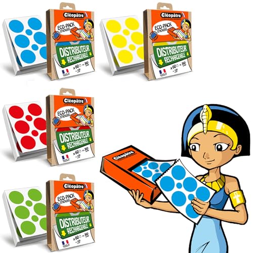 CLEOPATRE - Selbstklebende runde Aufkleber - 4 Farben - 4 Dosen Eco-Pack (1440 Aufkleber) von Cléopâtre