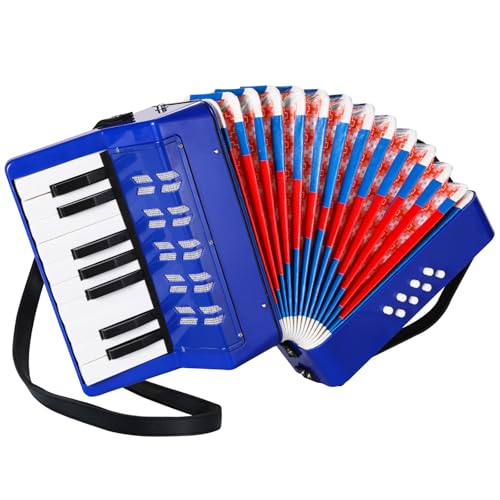Akkordeon Kinder, Piano Akkordeon 17 Tasten 8 Bässe, Akkordeon Musikinstrument mit Einstellbare Tragerieme, Akkordeon Erwachsene und Kinder ab 3 Jahre, Ziehharmonika Kinder Geschenk für Anfänger, Blau Akkordeon Kinder, Piano Akkordeon 17 Tasten 8 Bässe, Akkordeon Musikinstrument mit Einstellbare Tragerieme, Akkordeon Erwachsene und Kinder ab 3 Jahre, Ziehharmonika Kinder Geschenk für Anfänger, Blau von Clevich