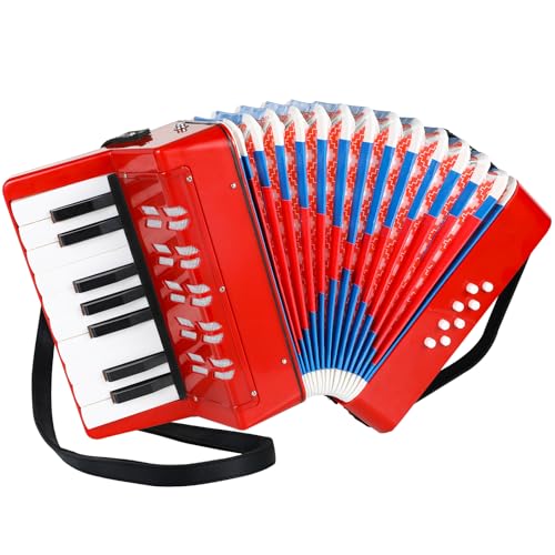Akkordeon Kinder, Piano Akkordeon 17 Tasten 8 Bässe, Akkordeon Musikinstrument mit Einstellbare Tragerieme, Akkordeon Erwachsene und Kinder ab 3 Jahre, Ziehharmonika Kinder Geschenk für Anfänger, Rot Akkordeon Kinder, Piano Akkordeon 17 Tasten 8 Bässe, Akkordeon Musikinstrument mit Einstellbare Tragerieme, Akkordeon Erwachsene und Kinder ab 3 Jahre, Ziehharmonika Kinder Geschenk für Anfänger, Rot von Clevich