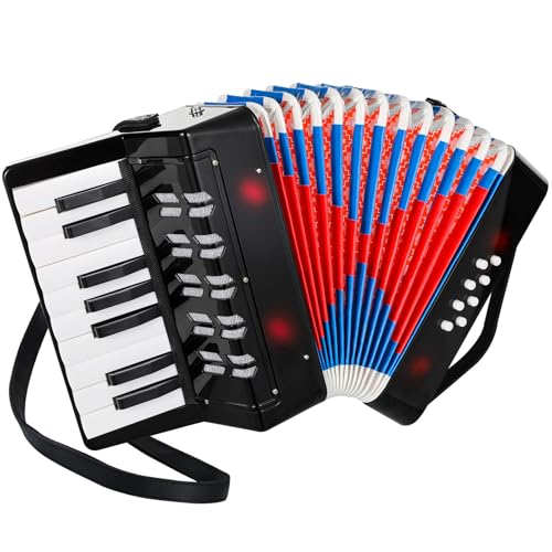 Akkordeon Kinder, Piano Akkordeon 17 Tasten 8 Bässe,Akkordeon Musikinstrument mit Einstellbare Tragerieme, Akkordeon Erwachsene und Kinder ab 3 Jahre,Ziehharmonika Kinder Geschenk für Anfänger,Schwarz Akkordeon Kinder, Piano Akkordeon 17 Tasten 8 Bässe,Akkordeon Musikinstrument mit Einstellbare Tragerieme, Akkordeon Erwachsene und Kinder ab 3 Jahre,Ziehharmonika Kinder Geschenk für Anfänger,Schwarz von Clevich