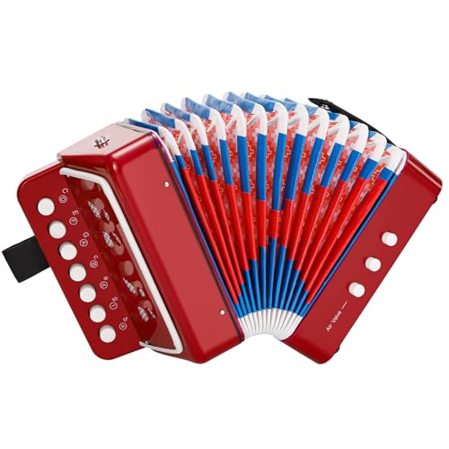 Akkordeon Kinder Ziehharmonika, Knopf Akkordeon 10 Tasten mit Riemen, Ziehamonikar Musikinstrument Geschenk für Anfänger, Akkordeon Erwachsene und Kinder ab 3 Jahre, Rot Akkordeon Kinder Ziehharmonika, Knopf Akkordeon 10 Tasten mit Riemen, Ziehamonikar Musikinstrument Geschenk für Anfänger, Akkordeon Erwachsene und Kinder ab 3 Jahre, Rot von Clevich