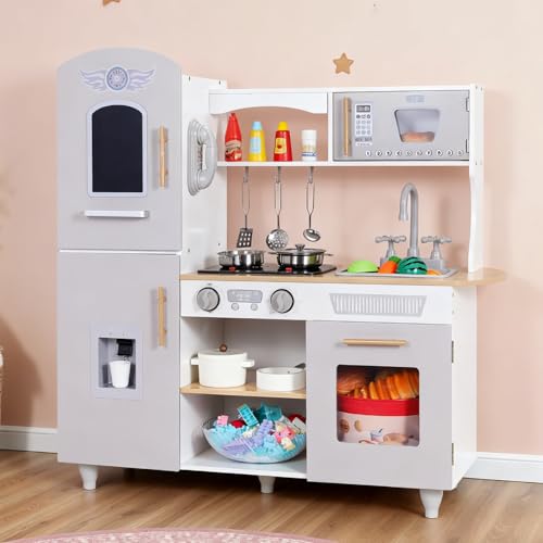 Clevich Kinderküche Holz, Spielküche Holz für Kinder, Puppenküche mit Licht und Sound, 4 PCS Füße Hohe Qualität Rollenspielküche mit Kinderküche Zubehör für Kinder ab 3 Jahren (Grau und Weiß) Clevich Kinderküche Holz, Spielküche Holz für Kinder, Puppenküche mit Licht und Sound, 4 PCS Füße Hohe Qualität Rollenspielküche mit Kinderküche Zubehör für Kinder ab 3 Jahren (Grau und Weiß) von Clevich